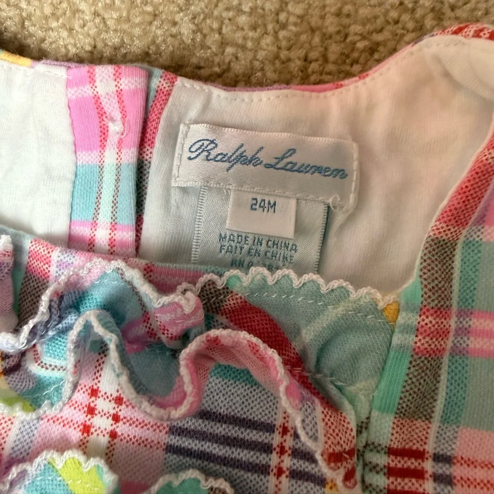 Ralph Lauren Baby Girls‎ Plaid Dress 24M Pink Ruffle Cotton Pony Logo
